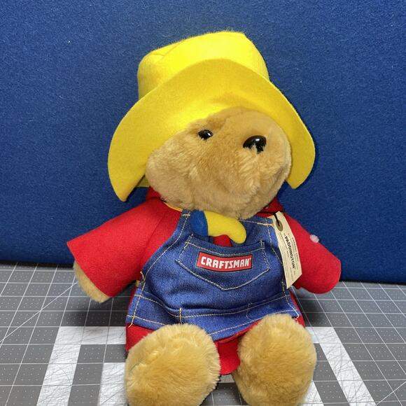 Paddington Bear Plush 15" Craftsman Denim Overall Hammer Sears Yellow Red Blue - Picture 2 of 6